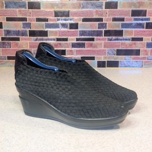 BERNIE MEV BLACK WOVEN SLIP ON WEDGES 38
